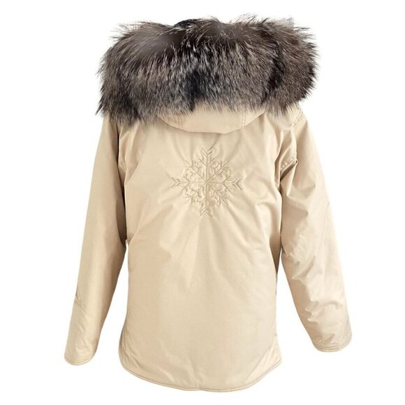 NWOT VALANGA BEIGE FUR TRIM HOODED SHORT WINTER COAT - 8 - Picture 4 of 12